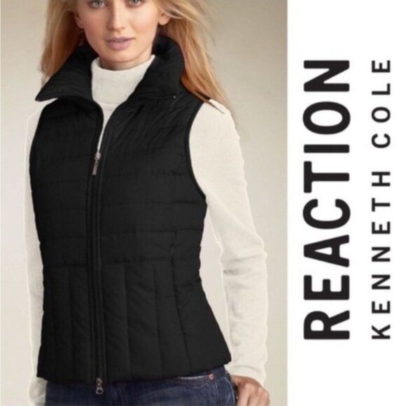 Kenneth Cole Reaction Womens Quilted Black Puffer Vest S/CH Lightweight - Picture 1 of 9
